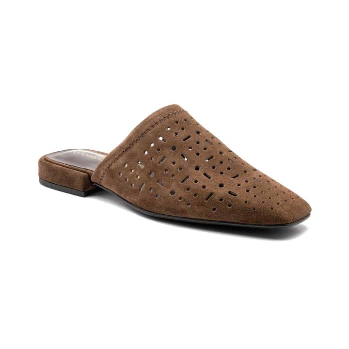Sabot marrone in camoscio traforato con punta quadra
