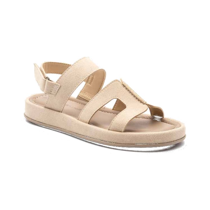 Sandalo beige chiuso in punta con fasce intrecciate e cinturino